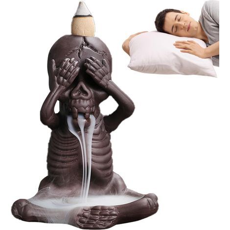 Brûleur d'encens à décor de tête de Mort - Porte-brûleurs d'encens Skull Backflow de Maison d'aromathérapie, Style Classique reflétant Le goût élégant de l'hôte, Gamin / Ne Regarde Pas (1/5)