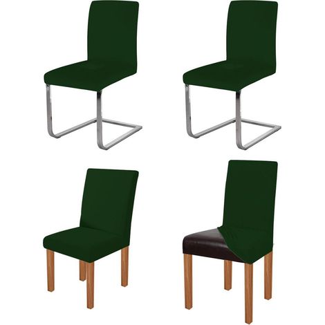 Elastische Stuhlhussen 4er Set Dunkelgrün für Esszimmerstühle ohne Armlehnen (1/5)