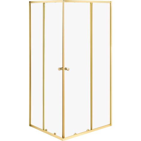 Cabina de ducha cuadrada de vidrio templado con puerta 90 x 90 x 190 cm dorado Huapi (1/5)