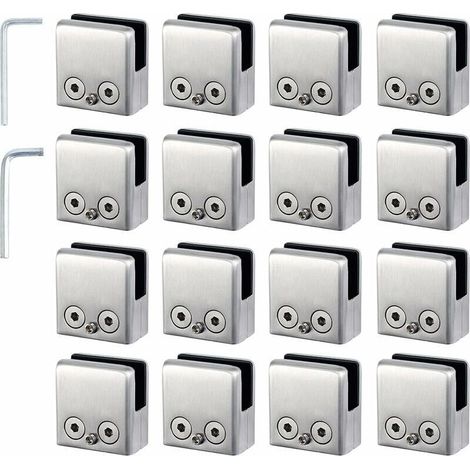 16pcs Pinces à Verre 8-10mm Support Verre dans Pinces en Acier Inoxydable Arrêtez Verre de Forme Carrée 8-10mm avec 2 Clés Hexagonales pour Balustrade d'Escalier (1/5)