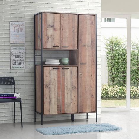 Kitchen Cabinet With 5 Doors Rustic Industrial Style Storage Unit Oak Oak Easy (1/3)