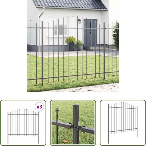 Stahlzaun - Gartenzaun 3 pcs Grau 170 x 190 cm Pulverbeschichteter Stahl (1/5)