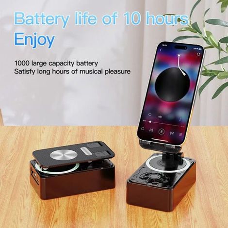 Support Téléphone Portable - Haut-Parleur Bluetooth Intégré - Réglable pour Bureau et Tablette - Noir - 1 Pièce (1/5)