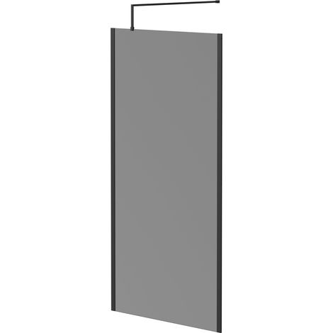 Colore 8mm Smoked Glass Matt Black 1950mm x 1000mm Walk In Shower Screen including Wall Channel with End Profile and Support Bar (1/5)