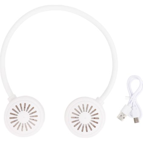 Ortviai Ventilateur de cou portable sans pale, rechargeable USB, rotation 360°, blanc, 180 g