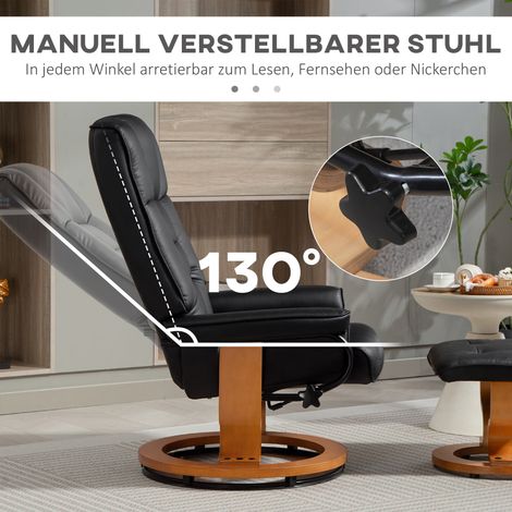 Relaxsessel mit Fußstütze, Dreh- und verstellbarer Neigungsfunktion, Kunstlederbezug, Belastbarkeit bis 150 kg, Holzrahmen, schwarz. (1/5)