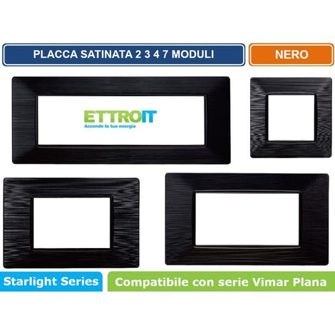 Placca compatibile Vimar Plana 7 moduli plastica colore nero satinato Ettroit EV85614 (1/5)