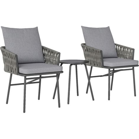 Ensemble bistro 3 pièces rotin gris acier - 2 chaises, table basse + coussins amovibles - Balcon, terrasse, jardin 63x58x69cm (1/5)