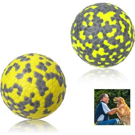 2 Pcs Balle Chien Haute élastique, Nouveau Jouet pour Chien en Matériau, Jouet Chien Indestructible, Cadeau Chien pour Petits et Moyens Chiens(Jaune+gris) (gris+Fluorescent)-3inch (1/5)