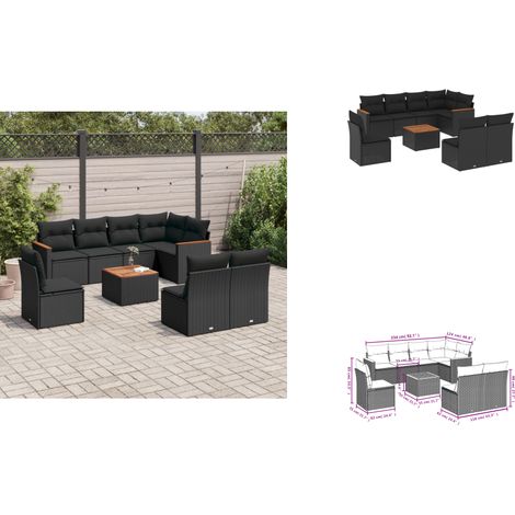 9-tlg. Garten-Sofagarnitur mit Kissen Schwarz Poly Rattan - Gartenmöbel - Esstischgarnituren - Outdoor Möbel - Lounge Set - Rattan Sofa (1/3)