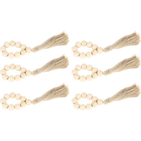 Ensemble de 6 ronds de serviette pour hôtels/restaurants occidentaux, ornés de perles en bois, de corde de chanvre et de pompons créatifs et décoratifs conviennent aux fermes, aux mariages et à la d (1/5)