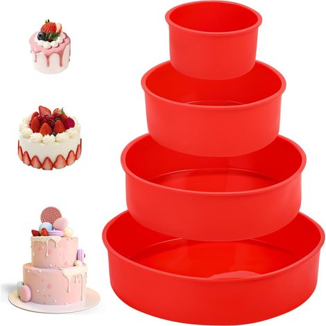 Moule à gâteau en silicone, 4 pièces antiadhésives, formes rondes réutilisables pour gâteau arc-en-ciel, cheesecake et anniversaire (1/5)