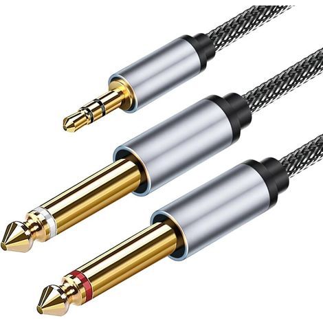 Câble Audio 3.5mm vers Double 6.35mm 2M, Câble Jack TRS Vers 2×TS Mono Y Splitter pour Table de Mixage Amplificateur Studio Instruments, Prise Jack Double 6.35 Mâle vers 3.5 Mâle en Nylon Tressé (1/5)