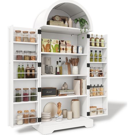 CHICFURN Credenza da cucina 70x40x165 cm in MDF bianco con vani aperti, salvaspazio (1/5)