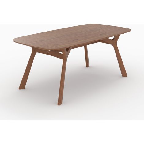Mesa rectangular Paula de 6 plazas de madera maciza de caucho y chapa de nogal de 180 cm (1/4)