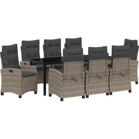 Maison Exclusive - Garten Essgruppe 9 stk. Grau Poly-Rattan (1/5)