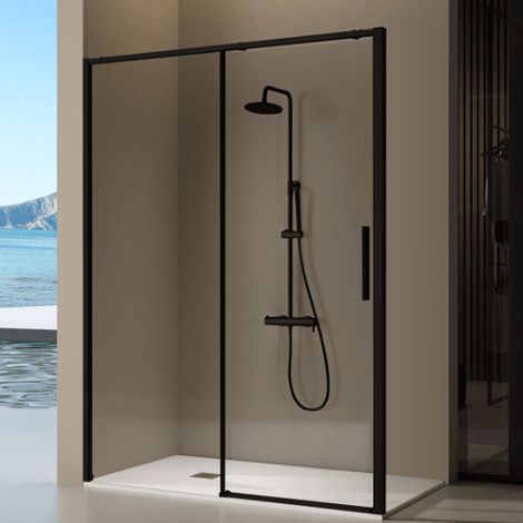 Mampara de ducha frontal + Puerta Corredera 135-137.6  cm DELTA Negro