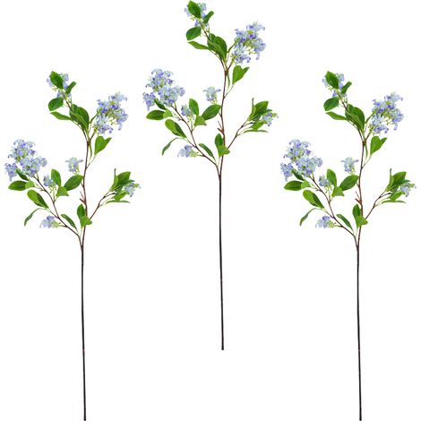 Juego de 3 árboles artificiales decorativos de osmanto con hojas moradas y azules. (1/5)