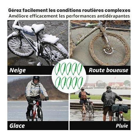 Chaînes À Neige Pour Pneus De Moto, Serre-Câbles Réutilisables, Réglables Et Anti-Neige (Vert) (1/3)