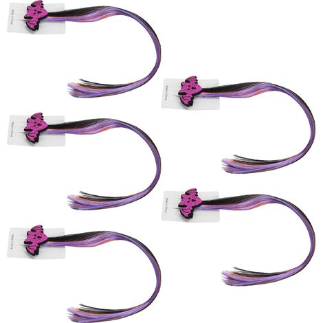 Lot de 5 extensions de cheveux colorées, accessoires décoratifs et élégants pour Halloween, pour enfant, fille et femme. Motif chauve-souris violette. (1/5)