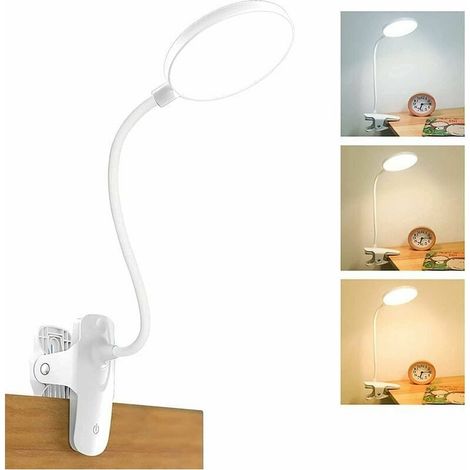 Rechargeable, wireless LED desk lamp, 3 colors and 3 brightness levels, touch-sensitive USB bedside lamp with clip for children, 20 LEDs, flexible 360° reading lamp with clip (1/5)