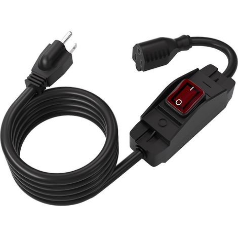 Rallonge extérieure de 1,8 m avec interrupteur étanche à DEL, câble d'alimentation robuste 14/3 SJT 15 A 125 V avec prise de terre (1/5)