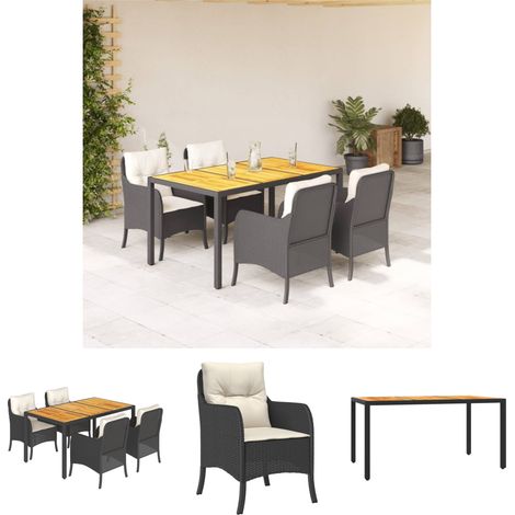 The Living Store 5-tlg. Garten-Essgruppe mit Kissen Schwarz Poly Rattan - Gartenmöbel-Sets (1/5)
