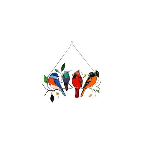 Oiseaux multicolores sur un fil de fer, décoration de fenêtre, ornements (1/5)