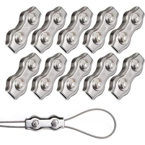 10 Pièces Duplex Clips M5 Câble Métallique Clips Inoxydable 304 Pinces Duplex pour Gréement de Câble Métallique de 5 mm
