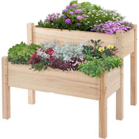 Table de culture surélevée 2 niveaux 86x85x72 cm bois naturel
