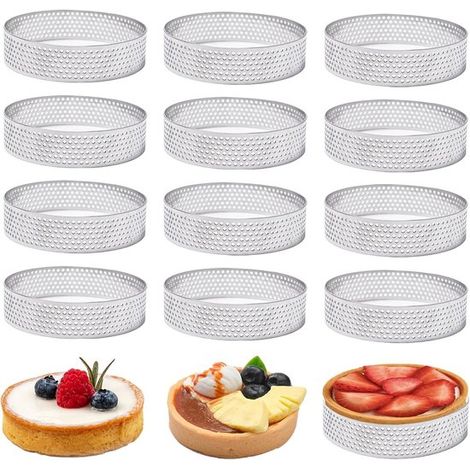 Moldes para tartaletas de mousse, 12 piezas de acero inoxidable de 8 cm, moldes para hornear tartaletas, quiches y muffins, 12 piezas (B) (1/5)