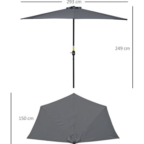 Parasol demi-rond en métal, gris+noir, pour extérieur (1/5)