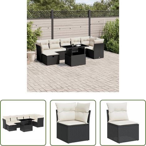 Sedute da esterno -  Set Divani da Giardino con Cuscini 8 pz Nero in Polyrattan (1/5)