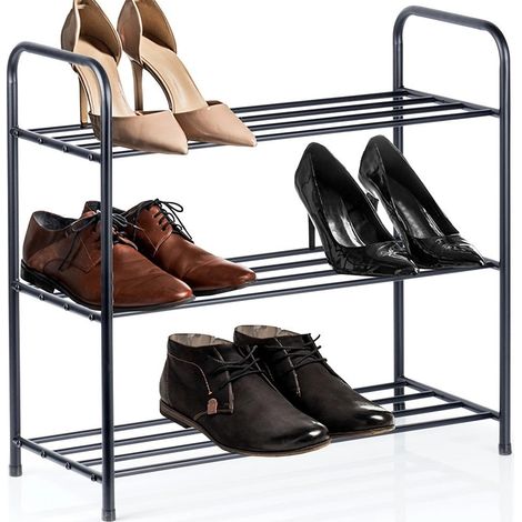 Meuble Rangement à chaussures métal noir 3 niveaux