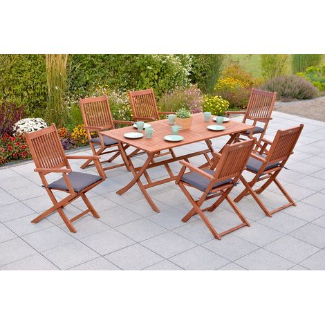 Rio Set 13tlg 6 Sessel Auflagen Klapptisch 160 90cm