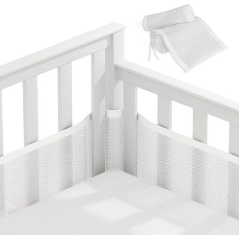 Lot de 2 protections de lit en maille respirante, tour de lit pour bébé, pour garçons et filles, 340/160 x 30 cm (blanc) (1/4)