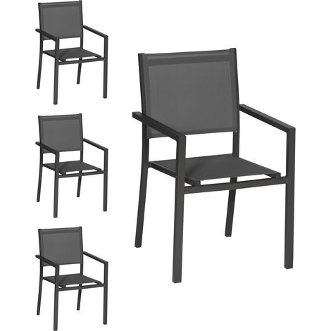 Set di 4 sedie in alluminio antracite - textilene grigio