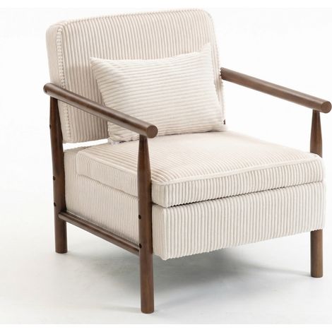 Fauteuil blanc de style médiéval en bois avec espace de rangement, convenant aux chambres et aux vérandas