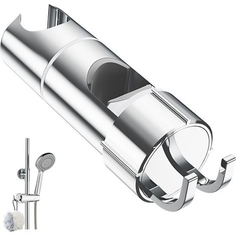 Verstellbare Duschhalterung mit 2 Haken für Duschköpfe von 20,5 bis 23,5 mm, universelle Duschkopfhalterung für Stangen von 18 bis 25 mm, verchromte Handbrausehalterung (1/5)