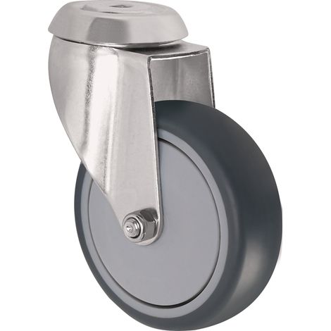 Roulette pivotante D.100mm Ch.100kg avec trou de fixation à bille Caoutchouc gris TECWERK (1/2)