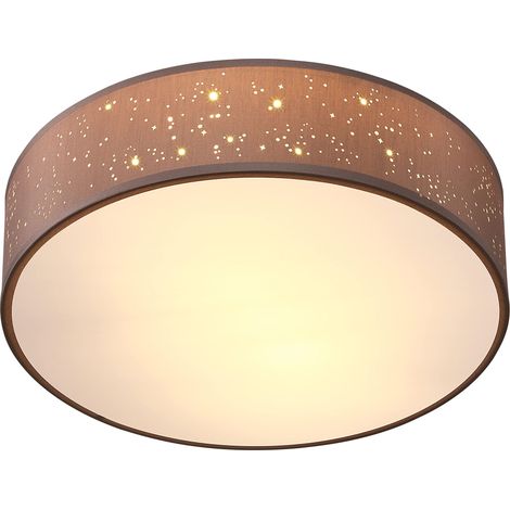 Plafonnier rond ciel étoilé Ø30 cm tissu taupe, 40 W, douille E27 (1/5)