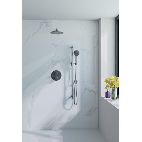 FugaFlow Eccelente Acces Ensemble de douche de tête encastré - rond - thermostatique - bras mural - barre coulissante - douche de tête 25cm - (1/5)