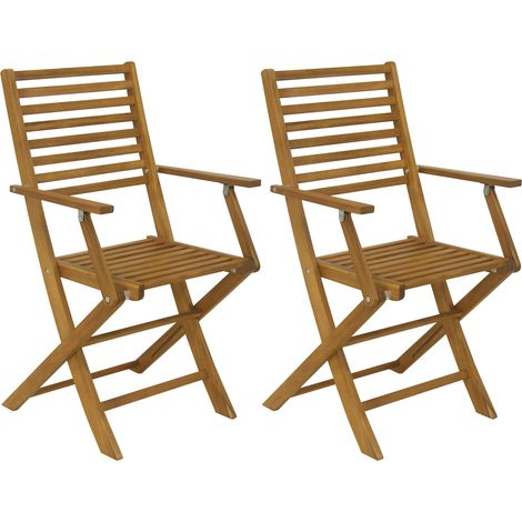 Set 2 Sedie da Giardino Pieghevoli 56x53x92 cm con Braccioli in Legno Naturale (1/5)