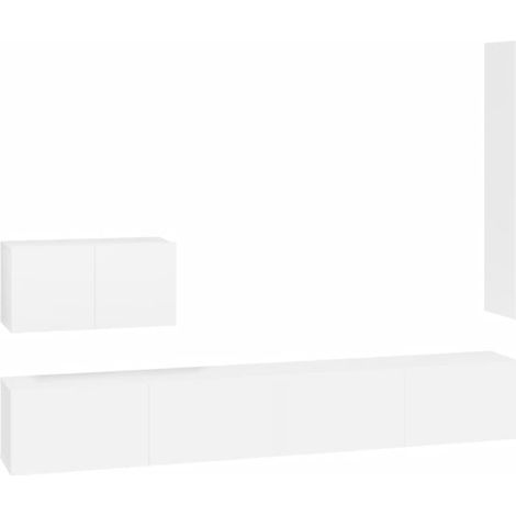 Set di mobili mobile credenza TV televisione soggiorno camera da letto soggiorno 4 pezzi pannelli in MDF bianco 020024671