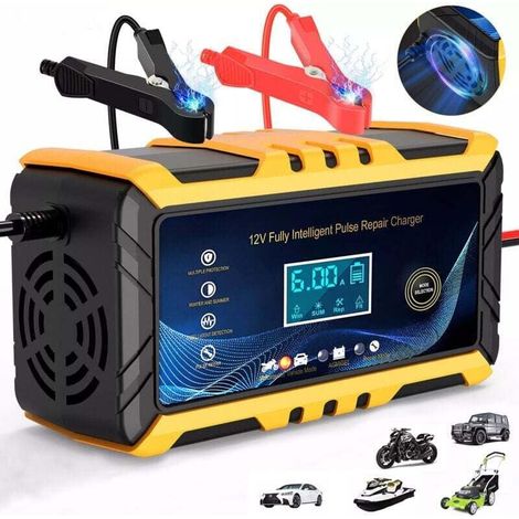 Car Battery Charger – 12V/6A Smart Battery Charger, LCD Screen, Battery Charger Maintainer, Black/Yellow (1/5)