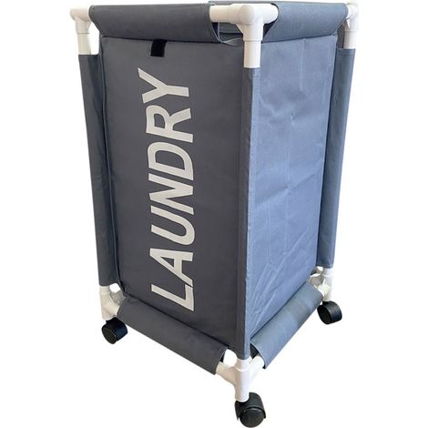 Cesto portabiancheria con struttura tubolare e ruote, misure 34x34x65 cm - Carrello in tessuto impermeabile per biancheria - Colore Grigio (1/5)