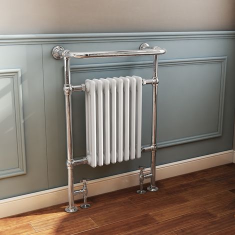 Traditional Heated Towel Rail Bathroom 952x659mm Chrome&White