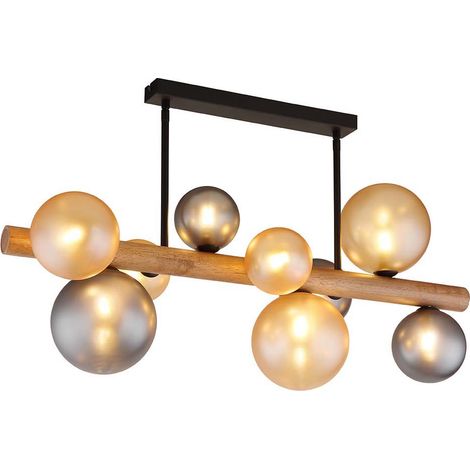 Plafonnier salle à manger verre bois noir fumé 9 lumières H 45 cm (1/4)