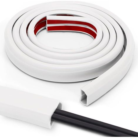 Goulotte Passe câble Sol PVC Flexible autocollante, 3m x 15mm x 4mm, Blanc  Pour 2 à 4 câbles, Cachez et protégez les câbles, Pour bureau maison entrepôt école (1/5)