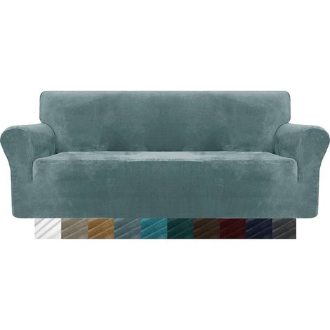 Thickened velvet sofa cover, 3-seater, super stretch, non-slip, for dogs and cats, 1 piece elastic plush sofa cover (3-seater, grey blue) (1/5)